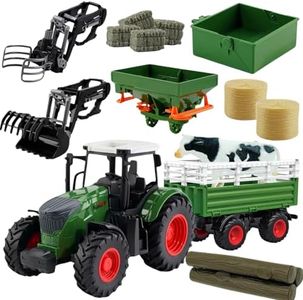 Peagprav Farm Playset Tractor Set Vehicles Remote Control Tractor Trailer