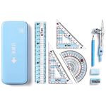 MeetUs 8 Pcs Compass/Math Set for Students with Shatterproof Storage Box, Geometry Set for School, Includes Ruler, Protractor, Compass, Pencil,Pencil Sharpener and Eraser,etc. Perfect Gift