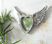 Macro Paul Modern Silver Heart Wings Wall Mounted Mirror - Vintage Retro Style Angel Wings Ornament - Decorative Home Accessories Mirror for Bedroom, Living Room and Home Decor