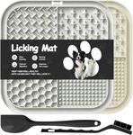 Azyh 2 PCS Licking Mat for Dogs & Cats with Suction Cups, Dog Slow Feeder Lick Pat for Anxiety Relief, Dog Toys Feeding Mat for Butter Yogurt Peanut, Pets Bathing Grooming Training Mat (Grey&Beige)