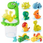 Gefanke Mold Free Dinosaur Infant Bath Toys for Toddler, No Hole Baby Bath Tub Toys with Wind-up Dinosaur Toys and Mesh Bag for Boys Girls