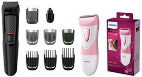 Philips Multi Grooming Kit MG3710/65, 9-in-1 (New Model), Face, Head and Body, 60 Mins Run Time & Cordless SatinShave Wet & Dry Electric Shaver HP6306(Multicolor)