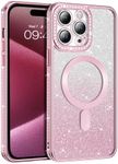 DOMAVER for iPhone 15 Pro Max Case Magnetic, Glitter Sheet, Compatible with MagSafe, Rhinestone Clear Case, Magnetic Sparkle Shockproof Slim iPhone 15 Pro Max Case 6.7'' for Women Girls, Pink