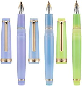 Lanxivi Jinhao 82 - Penna stilografica trasparente viola, blu e verde, con finiture in oro a punta media, con set di convertitore, 3 pezzi (3JH82MMGV59)
