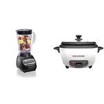 Hamilton Beach 56 Ounce 650W 10 Speed & Pulse Countertop Smoothie Blender, Black (50190F) & BLACK+DECKER 2-in-1 Rice Cooker and Food Steamer, 6 Cup (3 Cup Uncooked), White, RC506C