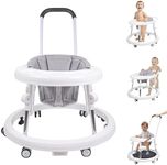 Baby Walker with Wheels, 3 in 1 Activity Center with Mute Wheels Anti-Rollover, 9-Gear Height Adjustable Foldable Baby Walker for Boys and Girls from 6-18 Months with Push Handle, Footrest