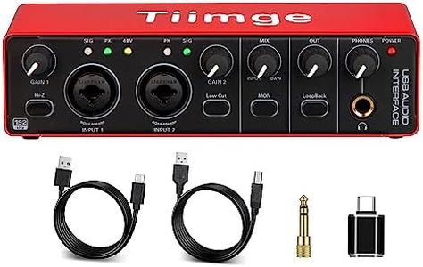 Tiimge 2x2 USB Audio Interface for PC, with 48V Phantom Power, 24Bit/192kHz High-Fidelity, Mic Preamplifier XLR/TSR/TS Ports, Compatible for Guitarist, Vocalist, Podcaster or Producer