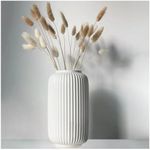 Tall 8 Inch White Ceramic Vases for Home Decor Table Centerpieces, Geometric Design Decorative Flowers Vase for Pampas Grass