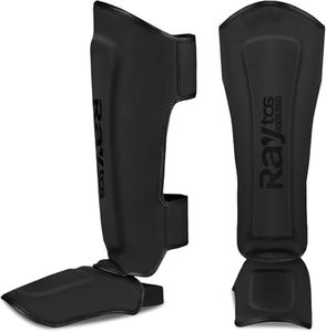 Raytos Muay Thai Shin Guards - MMA Kickboxing Leg Instep Protective Pads, Martial Art Sparring Gear for BJJ Karate Boxing Taekwondo Training, Men Adults Kids Children (Black, XL)