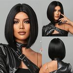 ASG 10 Inch Bob Cut Synthetic Wig Straight Middle Part Hair Natural Looking Wig Heat Resistant Fibre - Brown