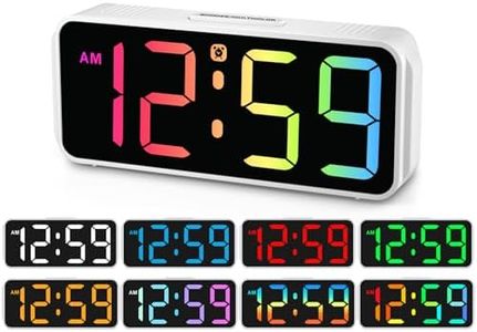 Peakeep Small Digital Alarm Clock Plug in for Kids Bedroom Bedside Nightstand, Tiny RGB Colorful Changing Large Display Dimmable 6 Brightness, Corded Electric Battery Backup (White - RGB)