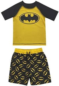 DC Comics Justice League Batman Toddler Boys Rash Guard Swim Trunks Set Black/Yellow 2T