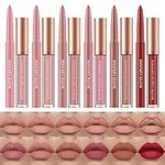 URQT 12pcs Nude Lip Liner and Lipstick Makeup Set, 6 Velvety Matte Liquid Lipsticks + 6 Matching Smooth Lip Liner One Step Lips Makeup Kits Waterproof Long Lasting Matte Lipstick Gift Set (SetC, 12)