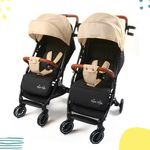 TwinsTribe Dynamic Duo: Detachable Twin Stroller | Pram - Crafted by Twin Parents, Effortlessly Shifts from Twin Stroller to Two Single Strollers, Ultra-Light, One-Hand Fold (Beige-Beige)