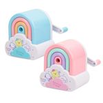 Cute Pencil Sharpener, Kawaii Sharpener Small Handheld Cartoon Pencil Sharpener, Fun Manual Pencil Rainbow Sharpener for Home School Office Supplies Kids Boys Girls and Adults Students (2 Pcs)