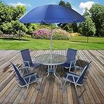 marko 6PC Garden Patio Furniture Set Outdoor Navy 4 Seats Round Table Chairs & Parasol