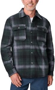 Free Country Mens Long Sleeve Sherpa Lined Shirt Jacket Warm Fleece Button Up Coat with Pockets for Men-Mountain Ridge-Evergreen Plaid-Size XXL