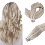 S-noilite Tape in Hair Extensions Human Hair 100% Remy Real Human Hair Straight Skin Weft Hair Extensions Tape In 20pcs - 50gram (18inch,#60 Platinum Blonde/Grey)