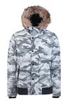 Tommy Hilfiger Men's Quilted Arctic Cloth Snorkel Bomber Jacket with Removable Hood (Standard and Big & Tall), White Camouflage, Large