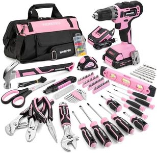 WORKPRO Pink Drill Set with UPGRADED Tool Bag, 157PCS Tool Kit For Home with 20V Cordless Drill Driver, Household Pink Tool Set including Screwdriver, Hammer, Tool Kit for Women and Men-Pink Ribbon