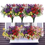 Katflyee 12 Bundles Artificial Fake Flowers Outdoors, Realistic UV Resistant Faux Plants with Silk Flowers for Outside Planters Window Box Front Porch Summer Decoration-Mix Color