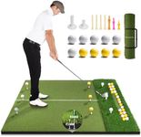 Premium Dual-Turf Golf Mat with Ball Tray, 5x4 FT Golf Hitting Mats Practice Outdoor Indoor Equipment with 10 Golf Balls, 9 Golf Tees, Golf Aid Training Swing Chipping Mat, Gifts for Men,Boy,Golfers