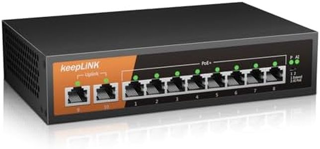 keepLiNK 8 Port Gigabit PoE Switch with 2 Gigabit Uplink, Ethernet Unmanaged PoE+ Switch @120W, Fanless Sturdy Metal Plug and Play Desktop or Wall Mount