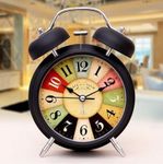 DRONTER Metal Vintage Twin Bell Analog Display Table Alarm Clock With Night Led Light Heavy Slippers Extra Loud Alarm Clock Ideal For Student And Kids Bedroom (Black) (Black), 9 Centimeters, 12 CM