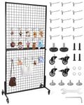 BEAMNOVA Grid Wall Panels 6 * 3 Ft Gridwall Panel with T-Base Floorstanding,Gridwall Panels with Stand with 15 Hooks for Craft Shows,Retail Display,Trade Show Display,Home, Black