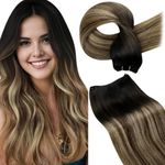 LaaVoo Weft Hair Extensions Real Human Hair 20Inch 100g Natural Black to Dark Brown and Caramel Blonde Balayage Sew in Hair Extensions Remy Double Weft Extensions #1b/4/27