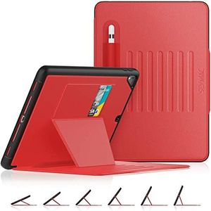 SEYMAC stock Case for iPad 6th/5th Generation/Air 2/Pro 9.7'', Magnetic Auto Sleep&Wake Shockproof Case with Multi-Angles Stand, Pen Holder, Card Slot for iPad 9.7 Inch 2018/2017 (Red)