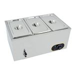 Commercial Bain Marie, 1500W Electric Food Warmer Stainless Steel Steam Table Temperature Control with Covers, Drain Tap, GN 1/3 Containers -150mm x3