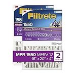 Filtrete 16x20x4, Deep Pleat AC Furnace Air Filter, MPR 1550, Healthy Living, 2 Pack (exact dimensions 15.68 x 19.68 x 3.81)