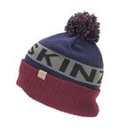 SEALSKINZ Unisex Water Repellent Cold Weather Bobble Hat - Navy Blue/Grey/Red, Small/Medium