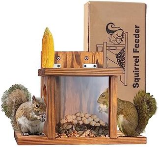 VASGOR Wood Squirrel Feeder, Squirrel Feeders for Outside Winter, Wooden Squirrel Feeder for Corn, Peanuts, Durable Box Easy to Fill with Removable Front Panel (Style 1)