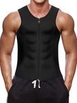 Men Waist Trainer Vest Hot Neoprene Corset Body Shaper Zipper Sauna Tank Top Workout Shirt (L, Black Neoprene Slimming Vest)