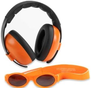 BANZ Earmuffs & Sunglasses Combo Infant and Toddler Hearing & Sun Protection - Ages 0–2 Years – Ultimate Protection Package – (Orange)