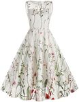 Wellwits Women's Floral Embroidery Full Mesh Wedding Party Vintage Dress White S