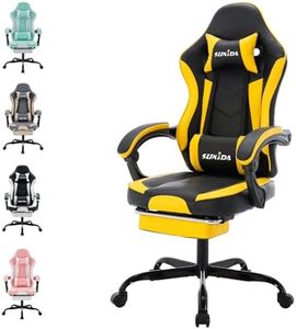 SUKIDA Gamers Choice Gaming Chair - Gaming Chairs for Adults 300lbs, Ergonomic Gamer Gamingchair with Footrest Cool Pc Computer Comfy Leather Swivel Recliner Adjustable Backrest Massage Lumbar Yellow