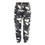 Men's Camo Cargo Fleece Joggers - Regular Fit with Side Cargo Pockets (Urban White Camo, 2XL)