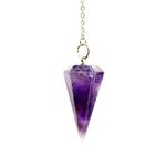 Divination Pendulum Made of Natural Violet Amethyst Crystal for Dowsing Chakra Reiki. Pointed with Chain and Jewelry Pouch