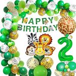 Toddler Jungle Theme Balloon Arch Kit for 2 Year Old Baby Boy Girl, Green Happy Birthday Banner Balloons Garland, Safari Shower Party Supplies Decorations - 64pcs (2)