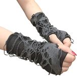 Luwigs Women's Punk Fingerless Gloves Arm Warmers Black Broken Slit Ripped Gothic Gloves for Halloween Costume Party 1 Pair (Punk Fingerless Gloves, Black)