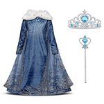 URAQT Princess Costume, Princess Dress Up for Girls, Deluxe Princess Costume Fancy Dress with Fairy Wand and Princess Crown for Christmas Birthday Party Carnival Cosplay