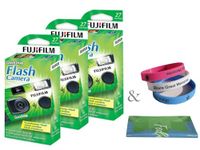 Fujifilm QuickSnap Flash 400 Disposable 35mm Camera Plus a Bonus Eco-Friendly Silicone Wrist Band and a Microfiber Cleaning Cloth (3 Pack)