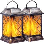 TomCare Solar Lights Outdoor Flickering Flame Metal Solar Lantern Outdoor Hanging Decorative Lanterns Heavy Duty Waterproof Umbrella Decorations Lighting for Patio Garden Deck Yard, 2 Pack (Bronze)