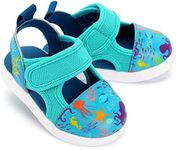 ikiki Non-Squeaky Sandals for Toddlers/Little Kids, Closed Toe, Secret Seascape, 8 Wide Toddler