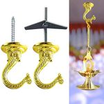 Indian Discovery® Antique Decorative Swag Ceiling Hooks for Hanging Plants, Metal Wall/Ceiling Brackets for Hanging Planters, Lanterns, Windchimes, Bird Feeders, Hang Pots (Royal Brass: Set of 2)