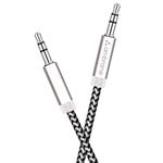 Ambrane Unbreakable 3.5mm Male to Male AUX Stereo Audio Cable for Smartphone, 1.5 Meter (5 Feet) - (ABCAX-10, Black & Grey)