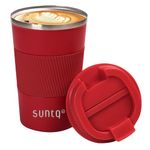 SUNTQ Reusable Coffee Cups Travel - Coffee Travel Mug with Leakproof Lid - Thermal Mug Insulated Cup - Stainless Steel Travel Cup with Rubber Grip - for Hot and Cold Drinks, 13oz/380ml Red